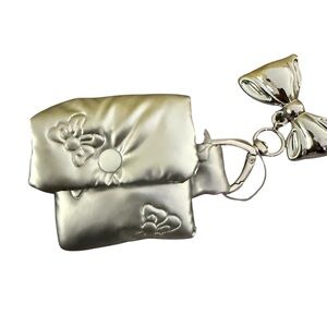 Bag charm Key chain holder Silver Metallic Mini Pouch Keychain with Bow Charm